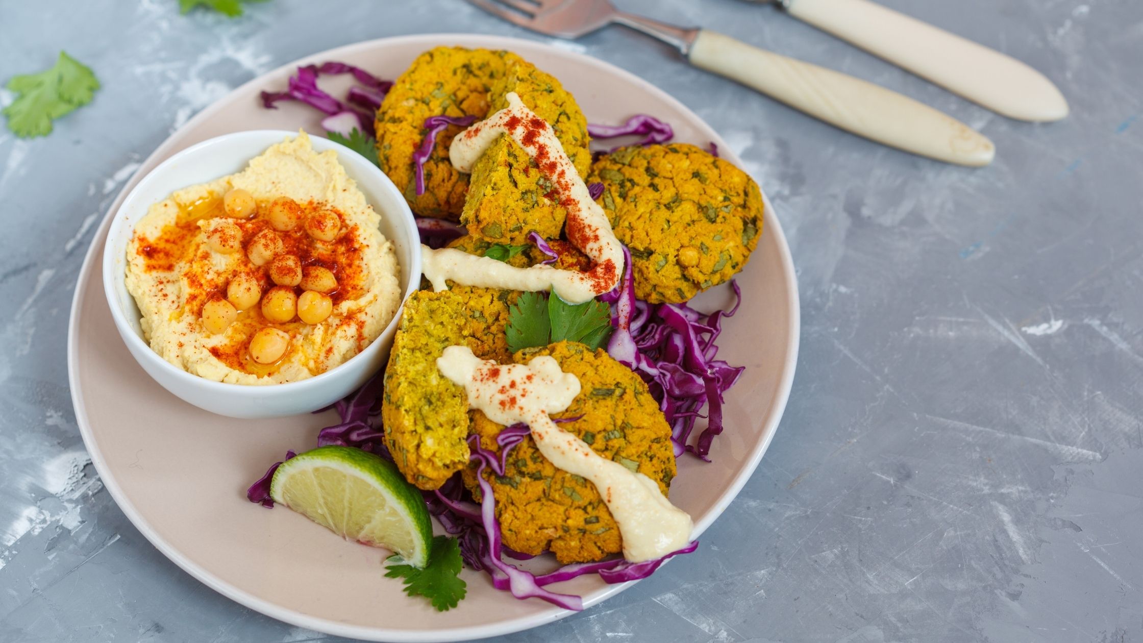 Baked Falafel with Hummus and Salad